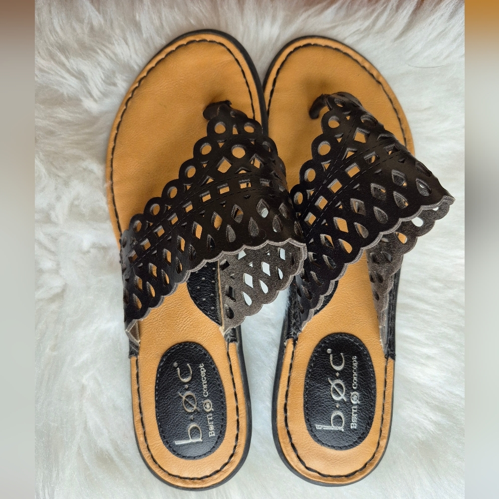 b.o.c. Black and Tan Cutout Sandals